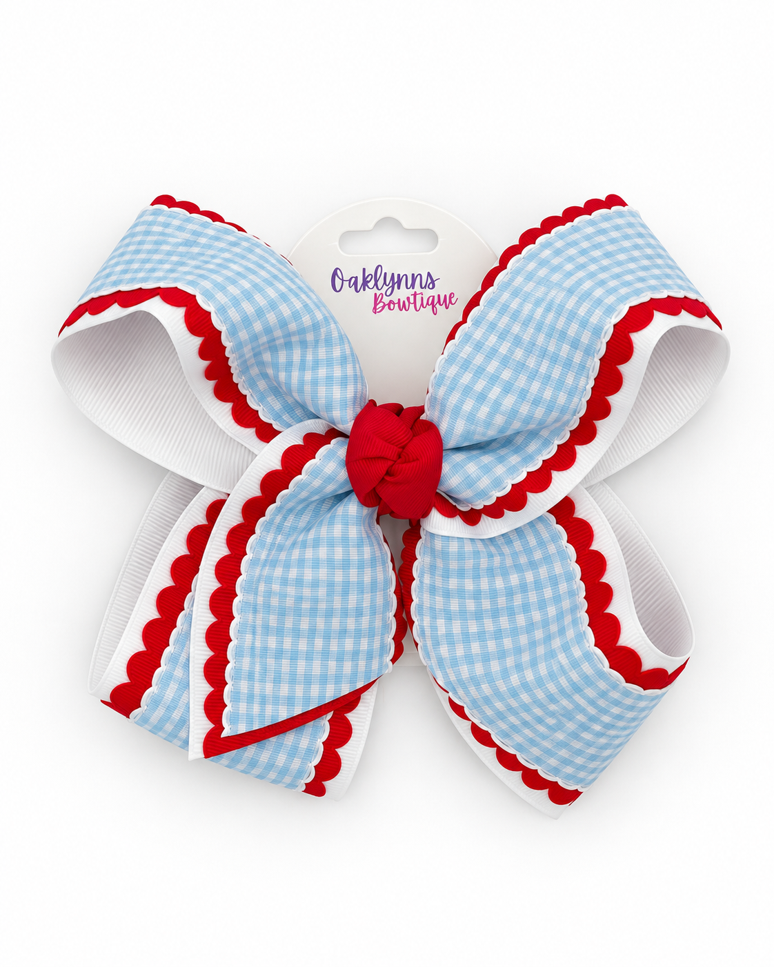 Red and blue gingham hair bow