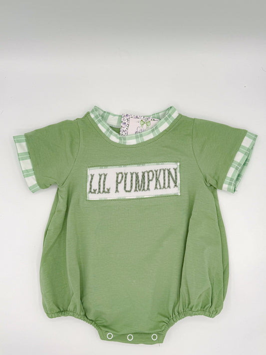 Lil Pumpkin Green Hand Smocked Bubble