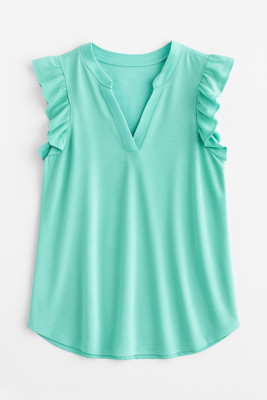 Collar Flutter Sleeve Tank Top Mint Green