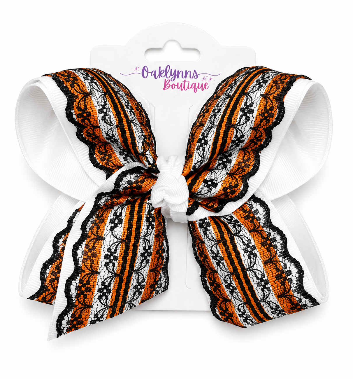 Black/orange & white lace Bow