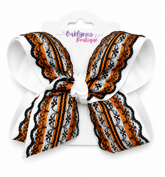Black/orange & white lace Bow