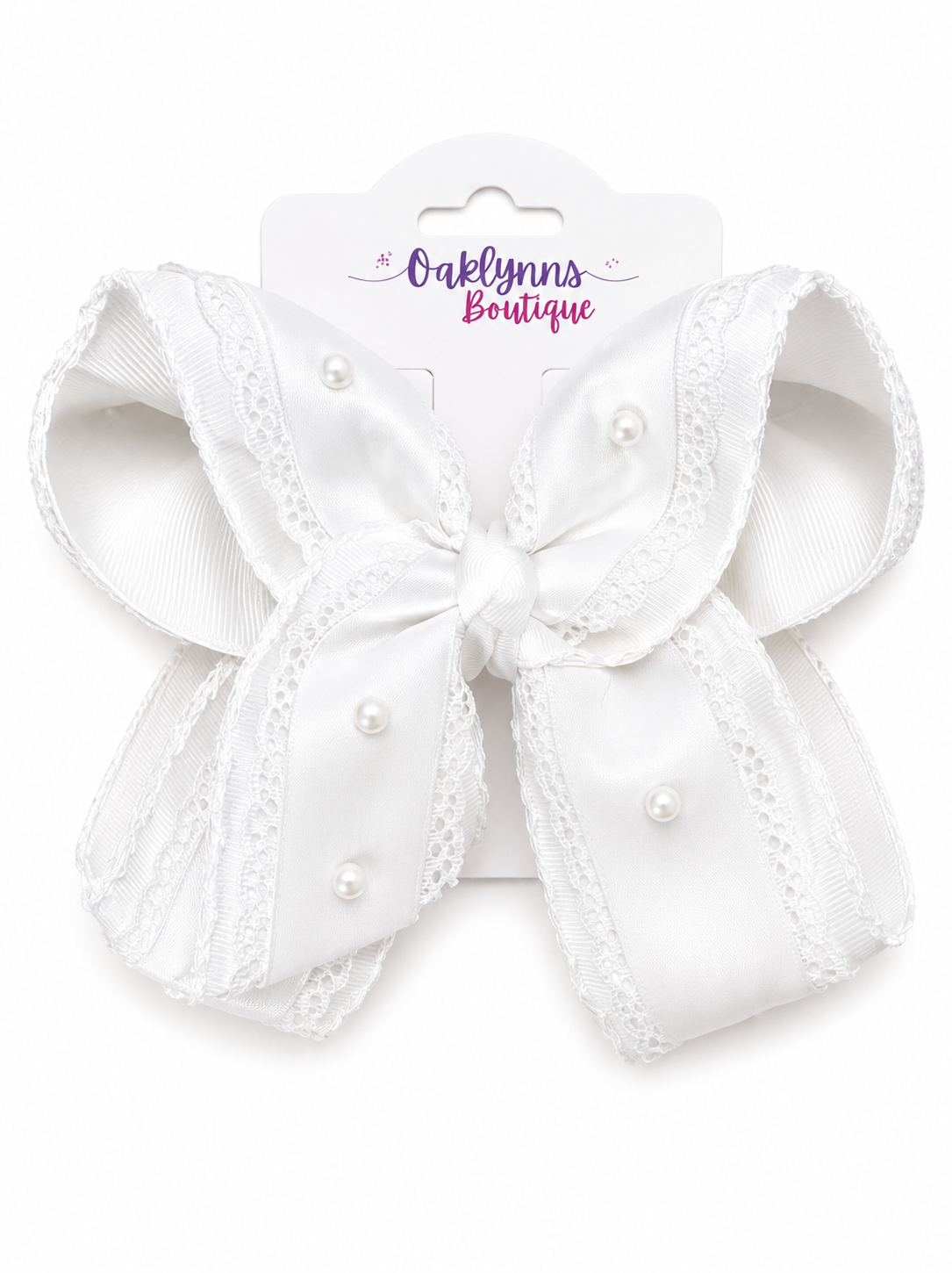 White Lace & Pearl Bow