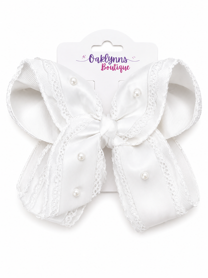 White Lace & Pearl Bow