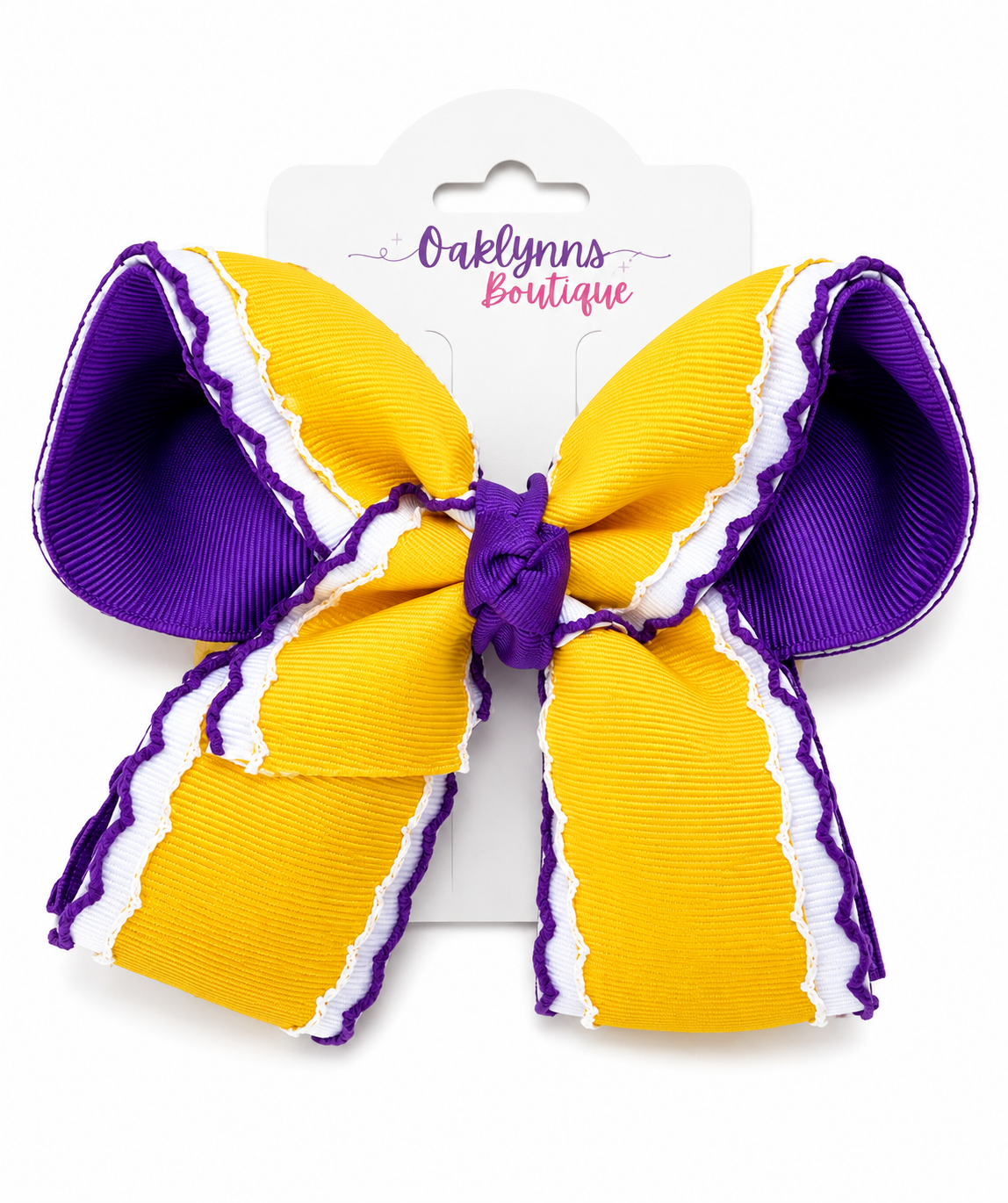 Purple and gold moon-stitch double-lined hair bow for girls