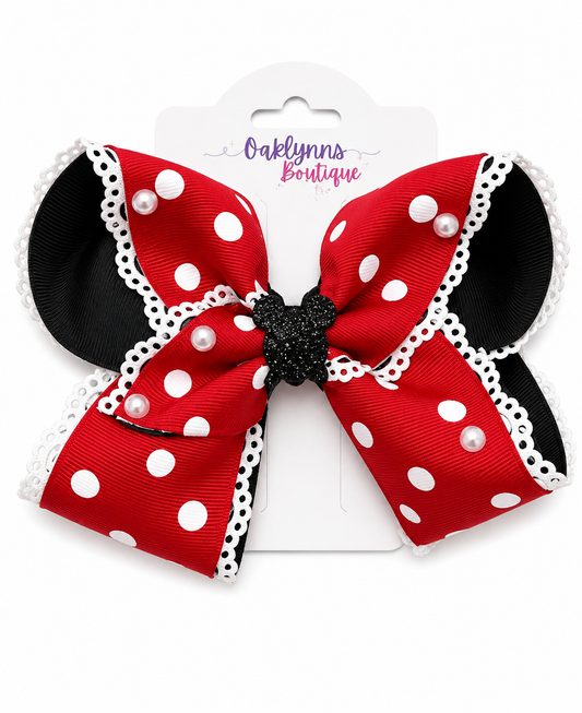 Red Polka Dot Double-Lined Hair Bow for Girls