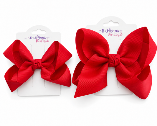 Hot red double-lined boutique hair bow for girls