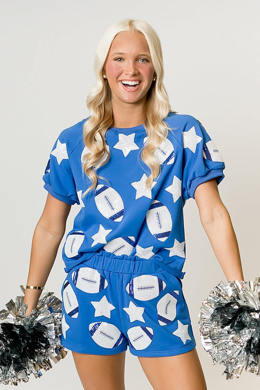 Women's Sequin Football Top - Royal Blue