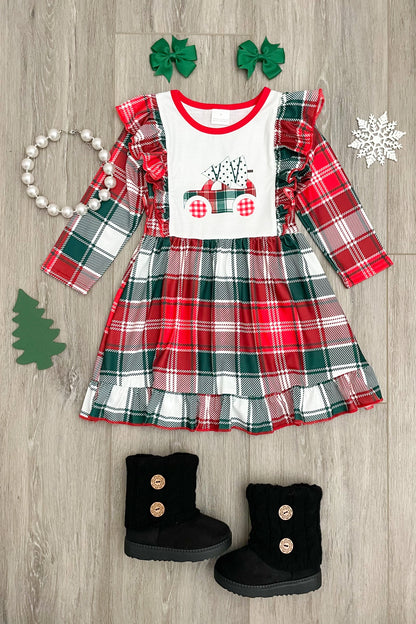 Plaid Christmas Tree Truck Boutique Dress