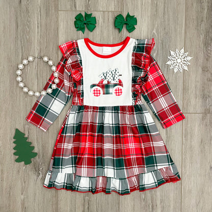 Plaid Christmas Tree Truck Boutique Dress