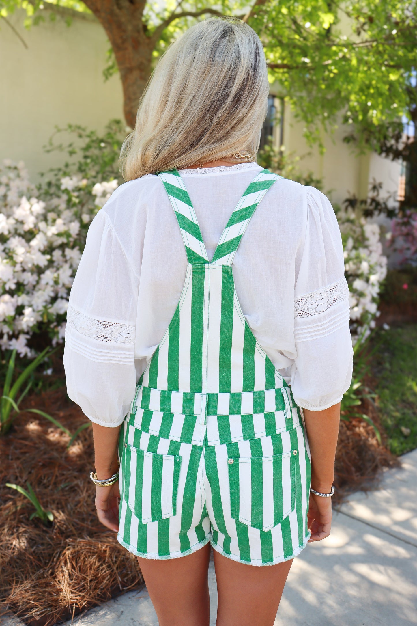 Green Striped Denim Overalls