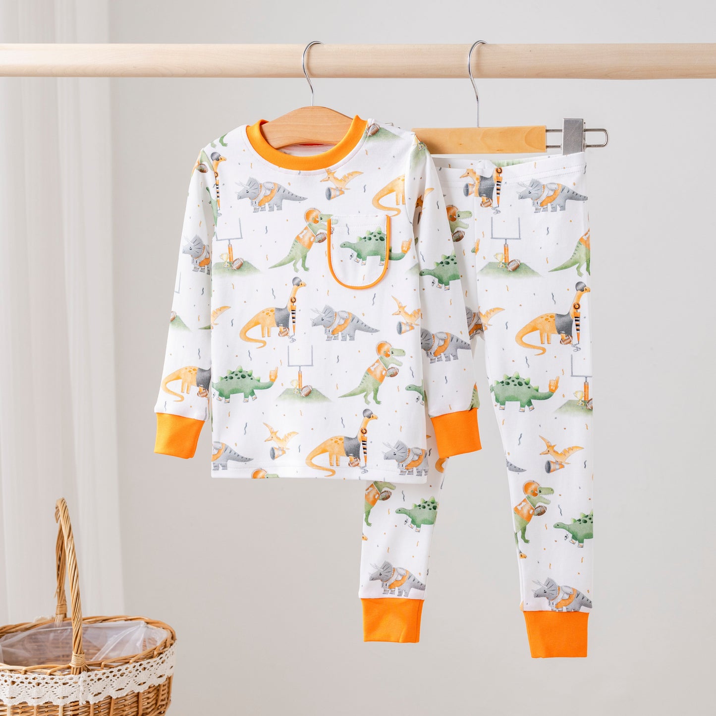 Burnt Orange Dinos All-Stars Organic Cotton Kids Pajamas
