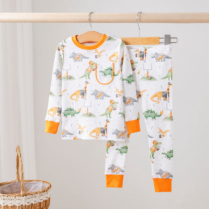 Burnt Orange Dinos All-Stars Organic Cotton Kids Pajamas
