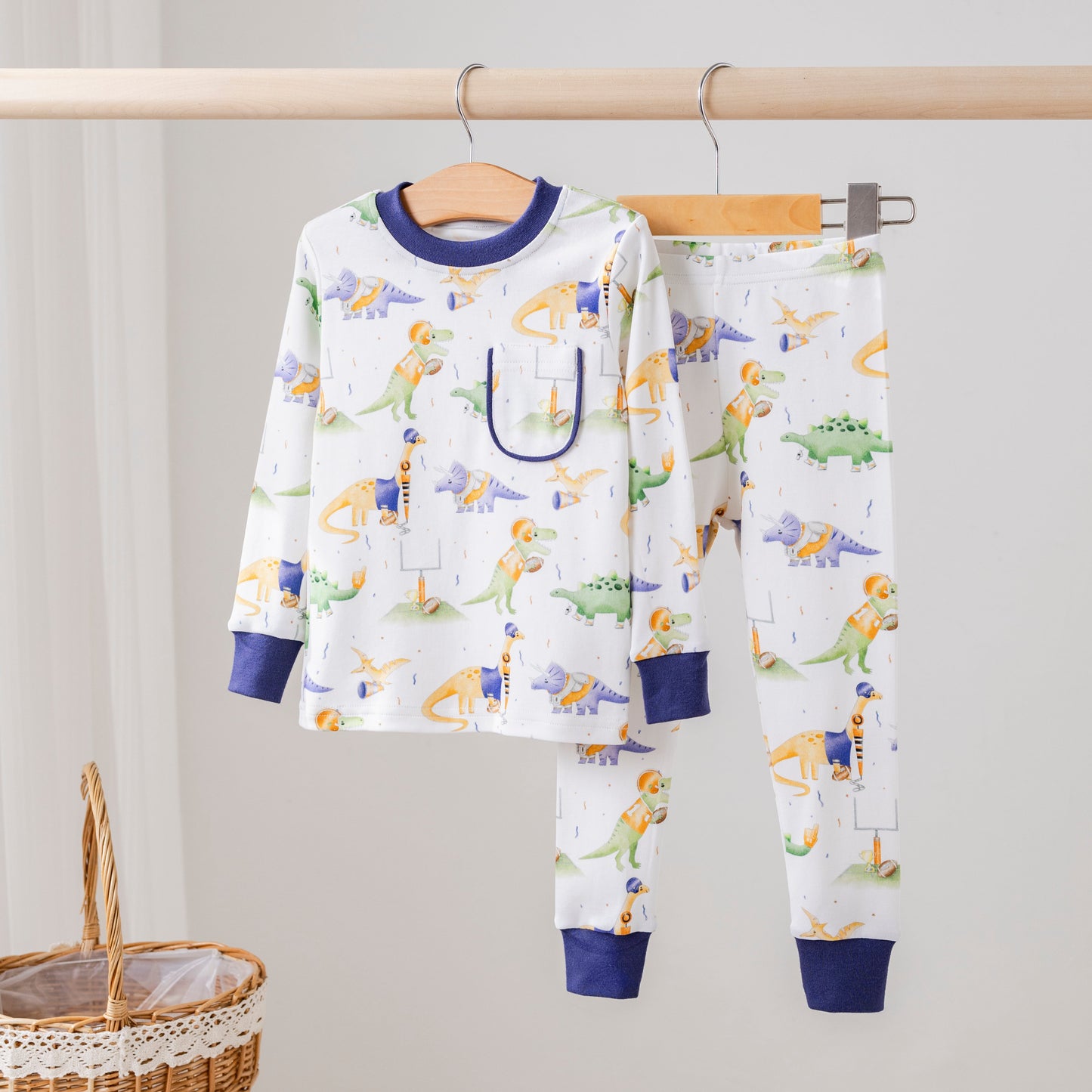 Orange & Navy Dinos All-Stars Organic Cotton Kids Pajamas