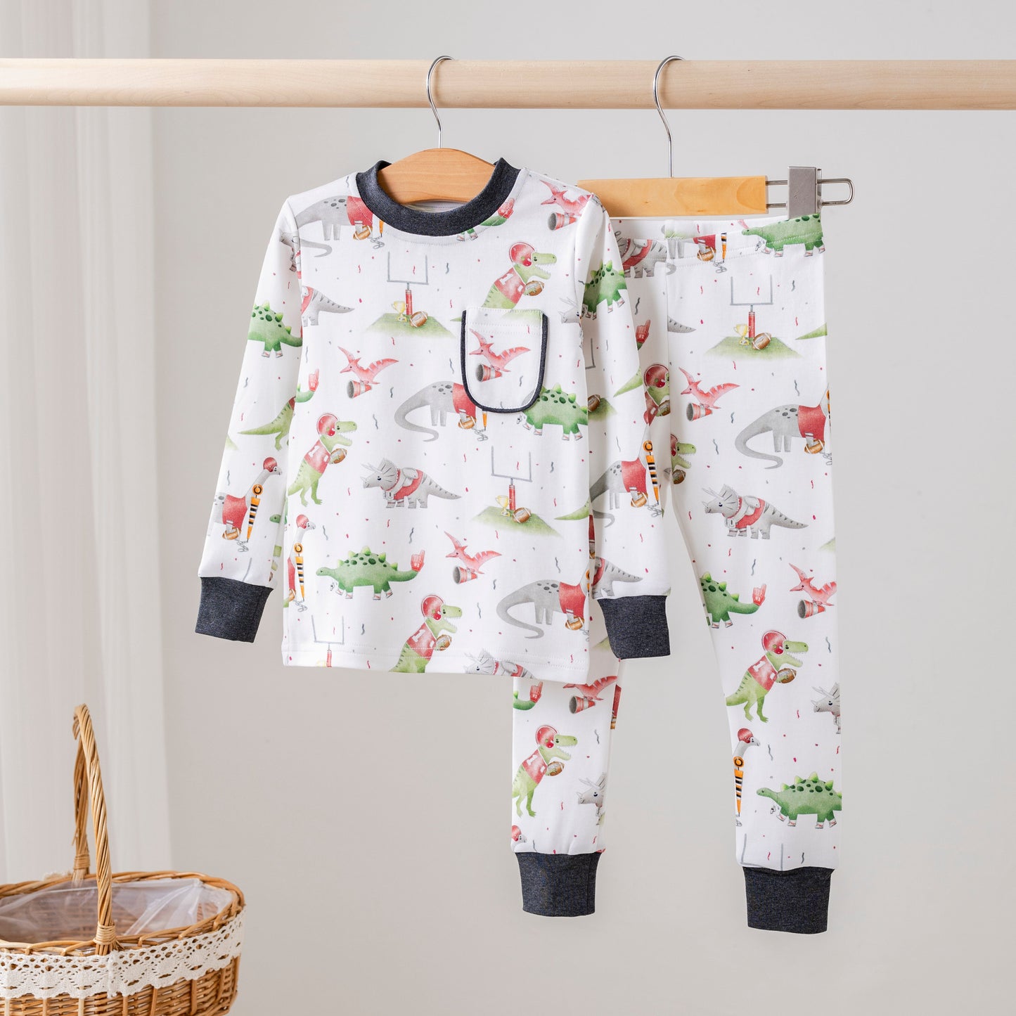 Black & Red Dinos All-Stars Organic Cotton Kids Pajamas