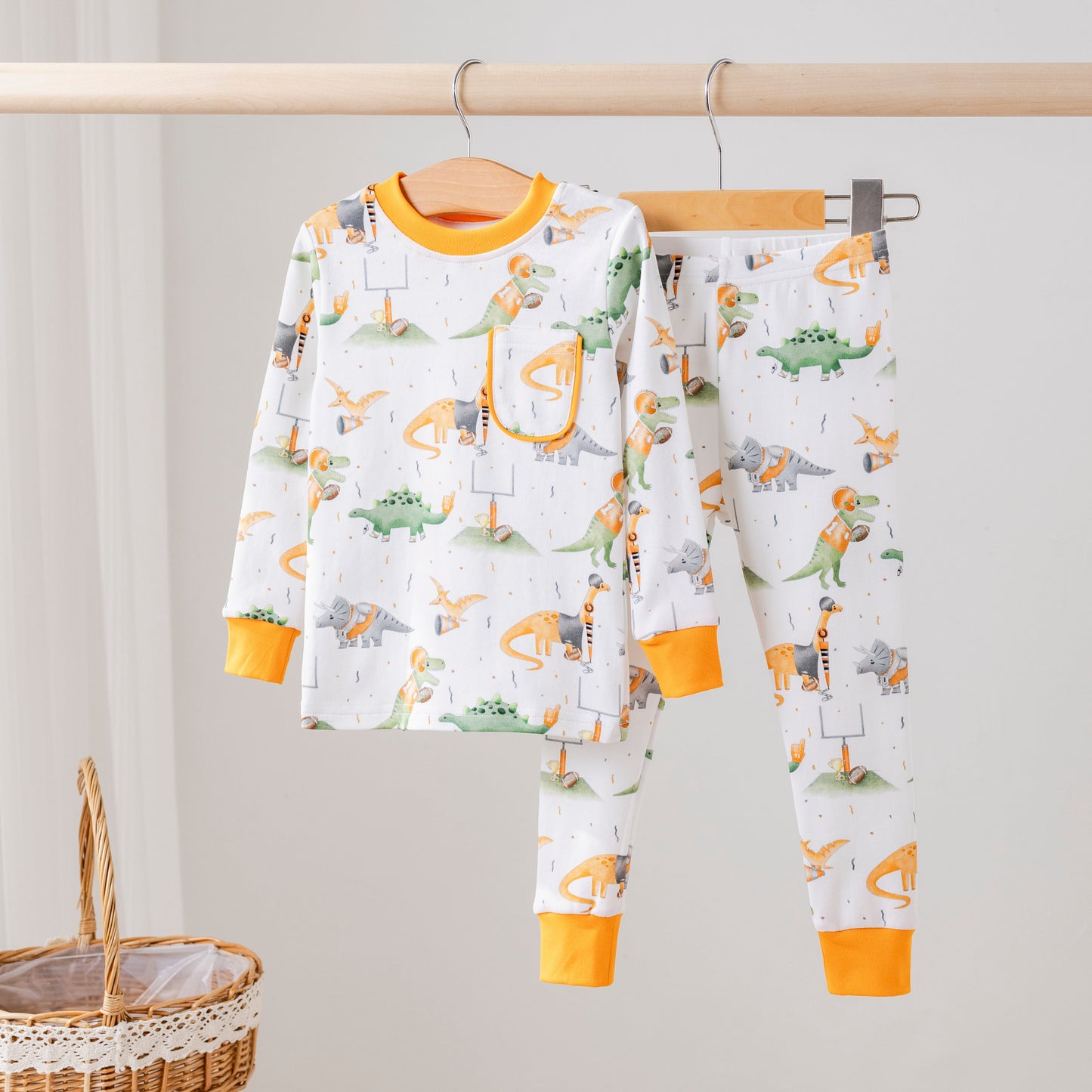 Light Orange Dinos All-Stars Organic Cotton Kids Pajamas