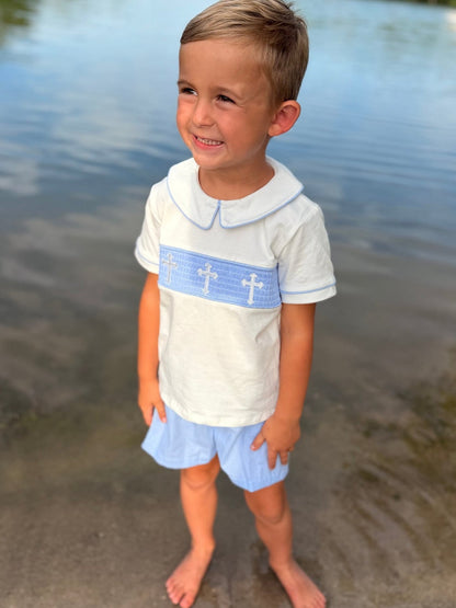 Blue Smocked Church Christ Bishop Christening Toddler Boys'Set