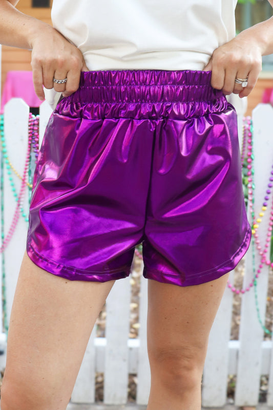 Women's Metallic Shorts - Purple