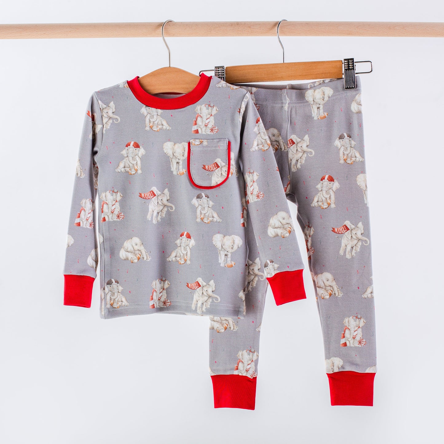 MVC: Elephants Organic Cotton Kids Pajamas (Gray)