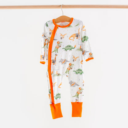 Burnt Orange Dinos All-Stars Organic Cotton Kids Pajamas