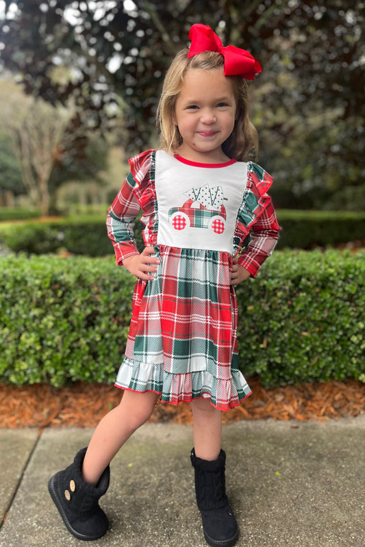 Plaid Christmas Tree Truck Boutique Dress