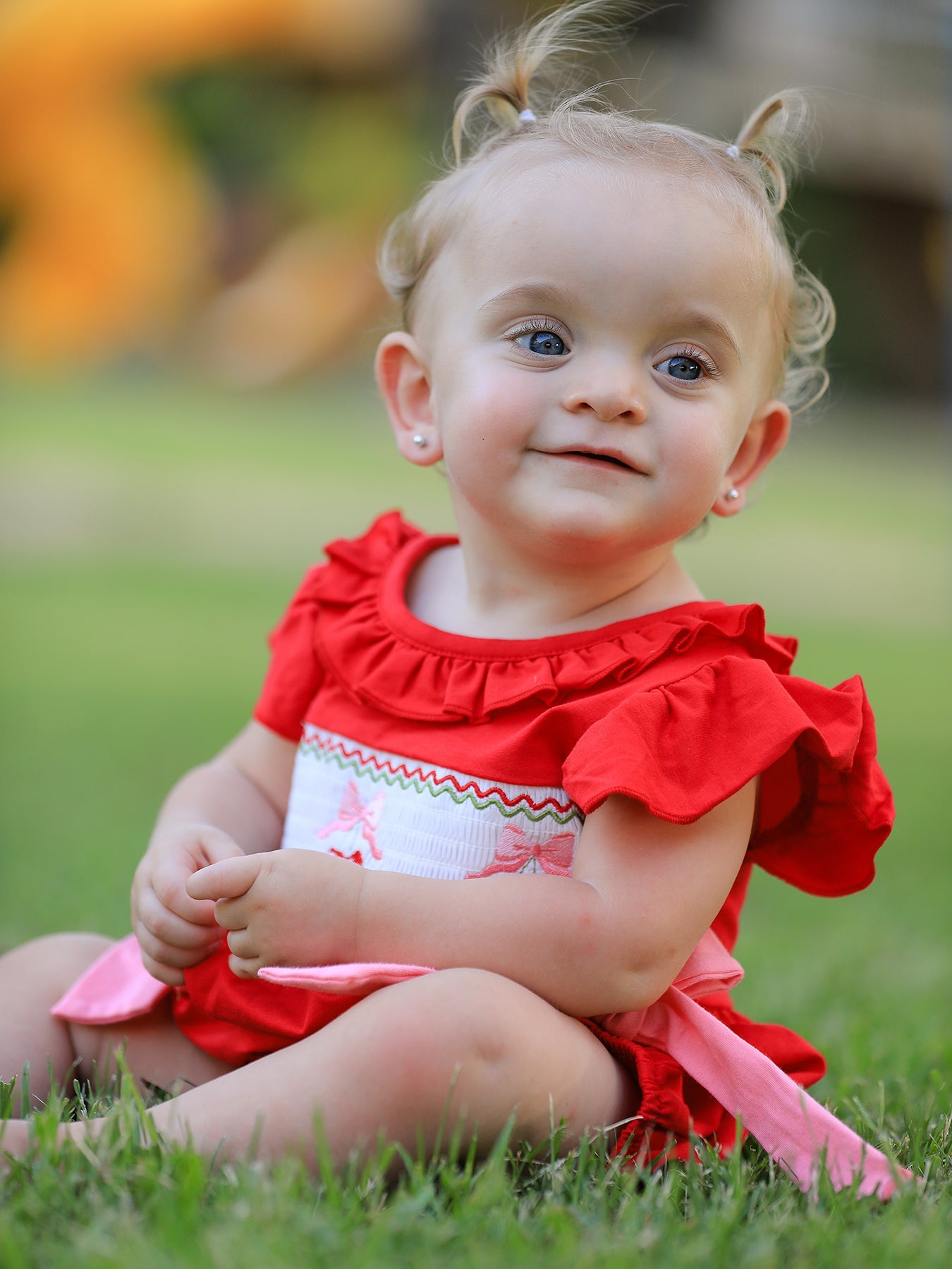 Red Cherry Bow Smocking Embroidery Girls' Romper