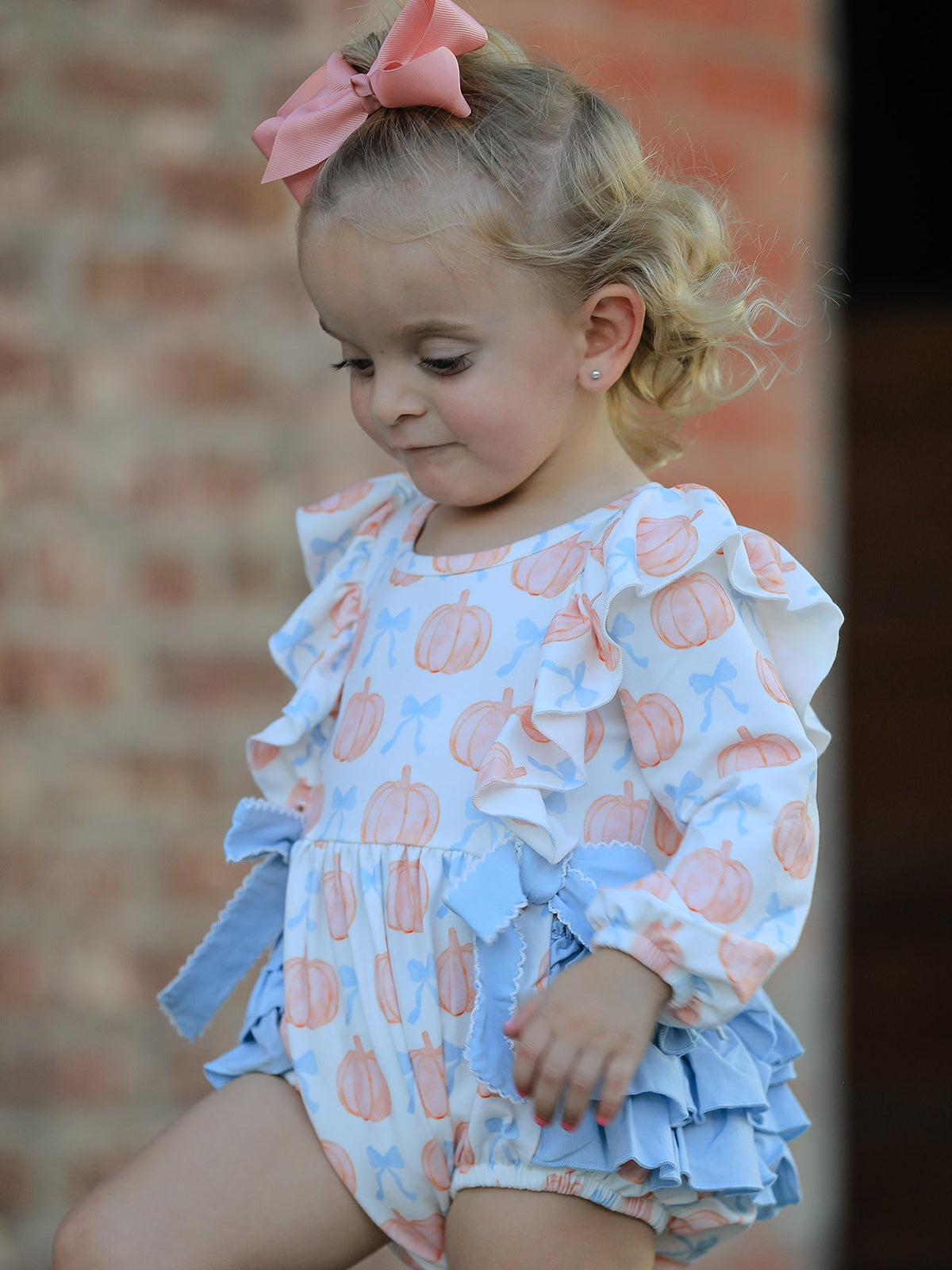Halloween Thanksgiving Baby Girls Pumpkin Bow Ruffle Bubble Romper