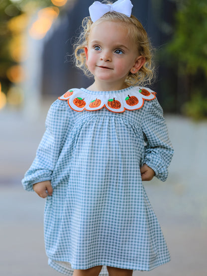 Halloween Thanksgiving Pumpkin Embroidery Girls Dress Peter Pan Collar