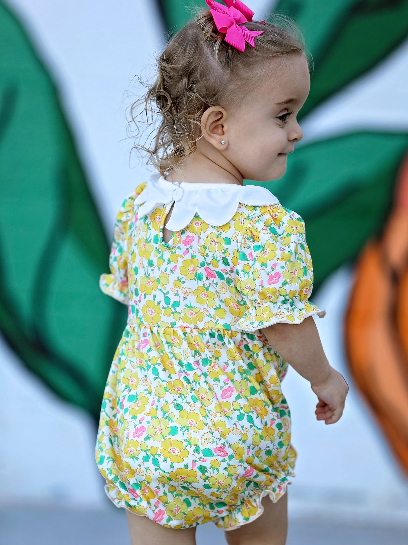 Easter Yellow Chick Embroidery Floral Baby Girl Romper Petal Collar