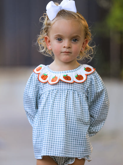 Halloween Thanksgiving Embroidered Pumpkin Girls Bloomer Set