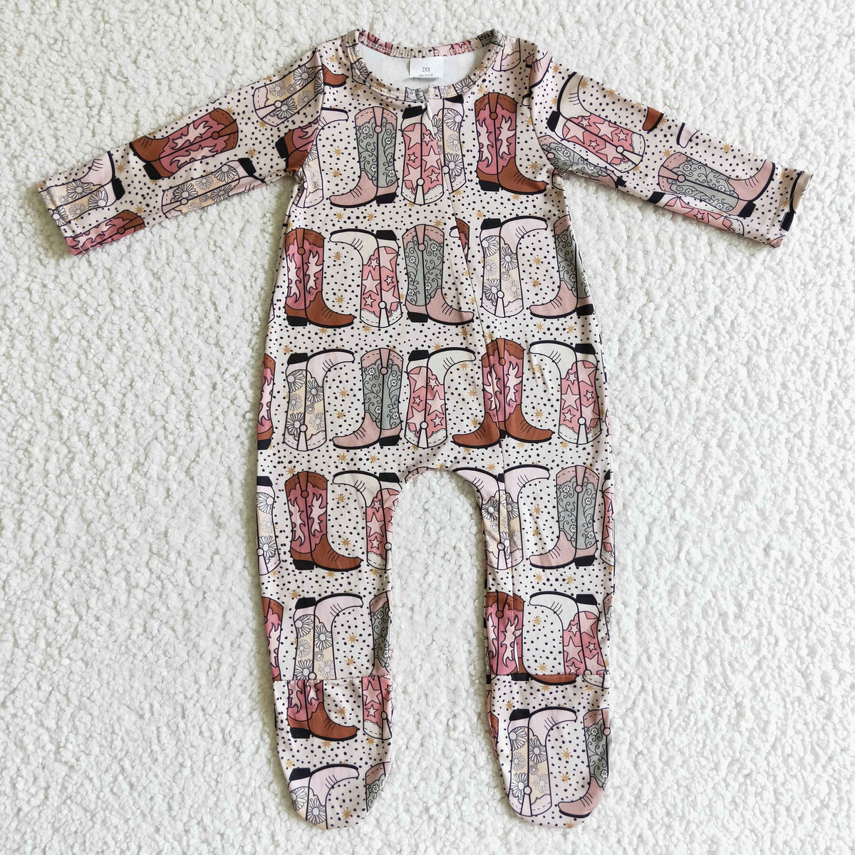 Sibling Promotion Baby Girls Boys Western Cow Footie Zip Rompers