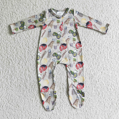 Sibling Promotion Baby Girls Boys Western Cow Footie Zip Rompers