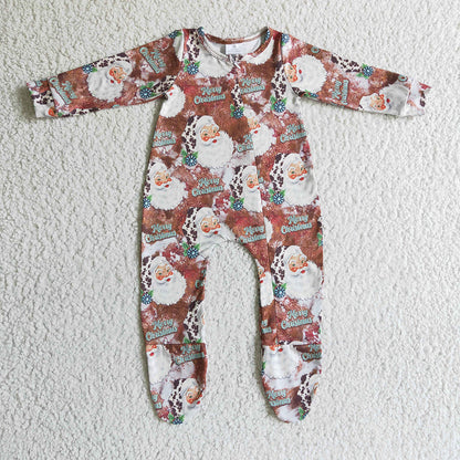 Sibling Baby Girls Leopard Santa Bell Bottom Pants Clothes Set Zipper Footed Rompers