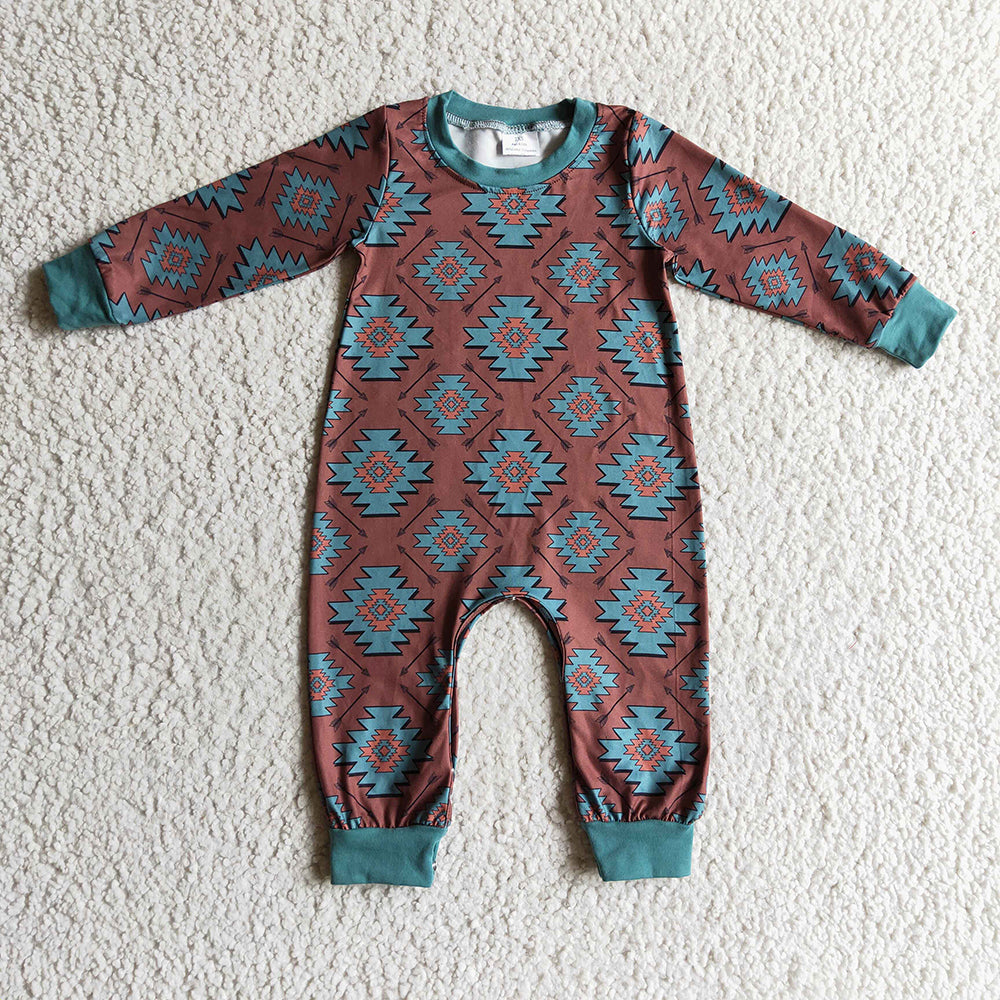 Boys brown aztec long sleeve rompers LR0187