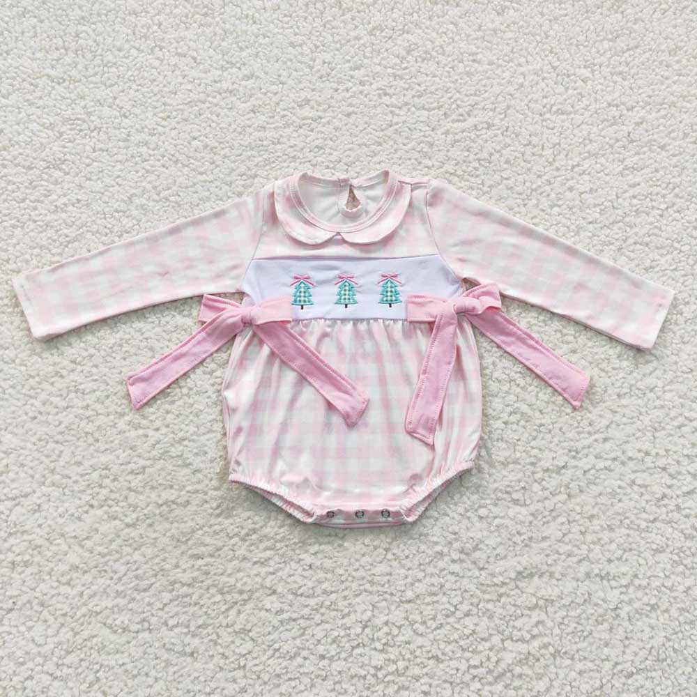 Sibling Baby Kids Embroidery Trees Checked Top Pants Christmas Clothes Sets Rompers
