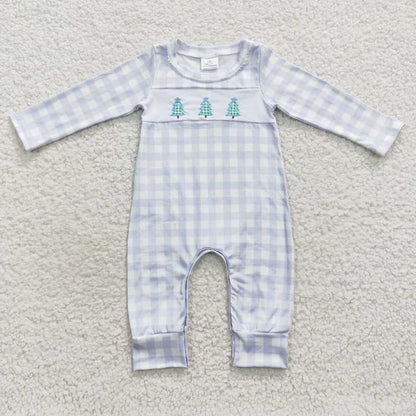 Sibling Baby Kids Embroidery Trees Checked Top Pants Christmas Clothes Sets Rompers