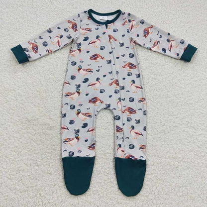 Sibling Baby Boys Ducks Plaid Pajamas Sets Zipper Footed Rompers