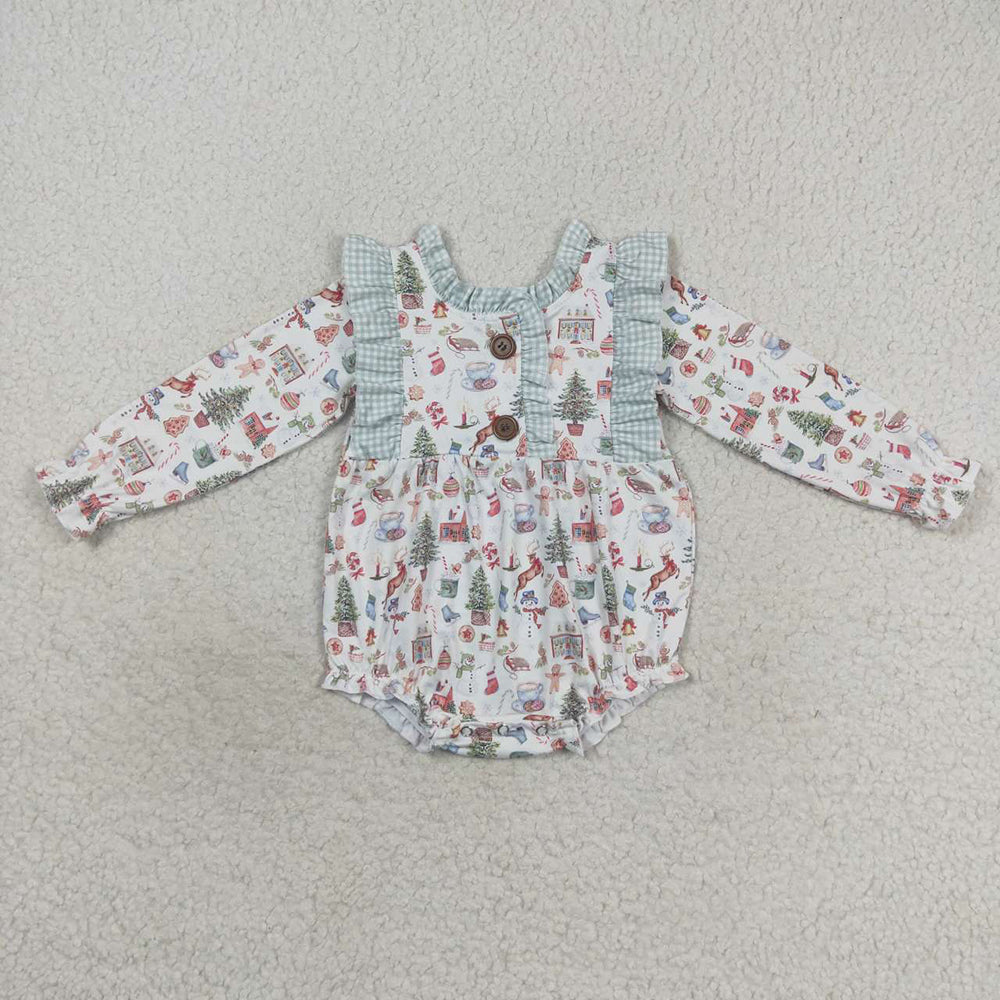 Sibling Baby Girls Christmas Present Belt Button Ruffle Knee Length Dresses Rompers