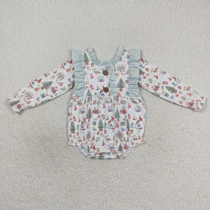 Sibling Baby Girls Christmas Present Belt Button Ruffle Knee Length Dresses Rompers
