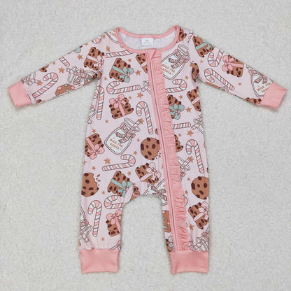 Sibling Baby Kids Cookie Candy Cane Top Pants Christmas Pajamas Sets Zipper Footie Rompers