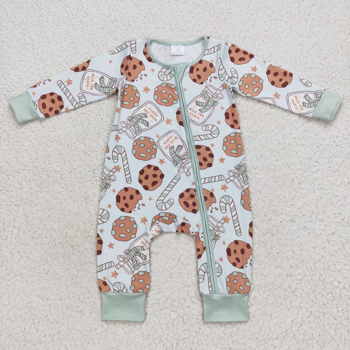 Sibling Baby Kids Cookie Candy Cane Top Pants Christmas Pajamas Sets Zipper Footie Rompers