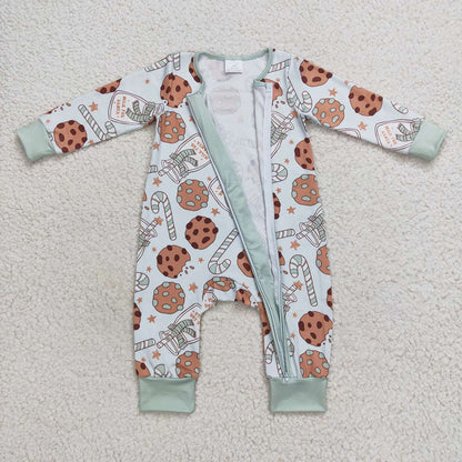Sibling Baby Kids Cookie Candy Cane Top Pants Christmas Pajamas Sets Zipper Footie Rompers