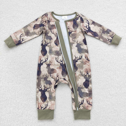 Sibling Baby Boys Long Sleeves Deer Ducks Fishing Camo Hunting Zip Rompers