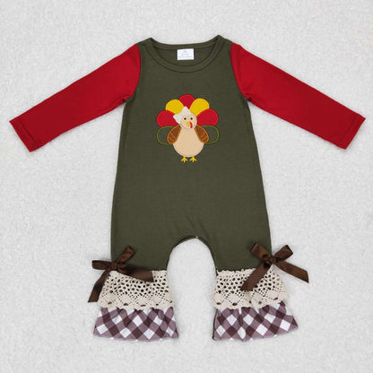 Sibling Baby Kids Embroidery Turkey Thanksgiving Clothes Sets Footie Rompers