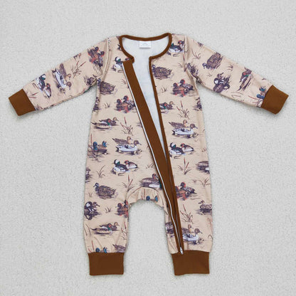 Sibling Baby Boys Long Sleeves Deer Ducks Fishing Camo Hunting Zip Rompers