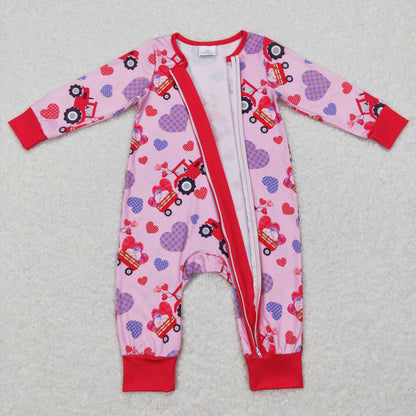 Sibling Baby Kids Hearts Trucks Top Bell Bottom Pants Valentine Pajamas Clothes Sets Rompers