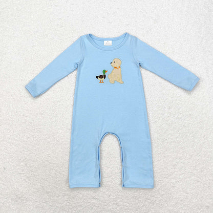 Sibling Baby Infant Boys Embroidery Hunting Long Sleeve Rompers