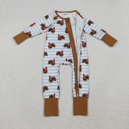 Sibling Baby Kids Turkey Pie Pumpkins Thanksgiving Two Way Zip Convertible Rompers