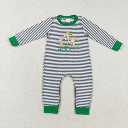Sibling Baby Infant Boys Embroidery Hunting Long Sleeve Rompers