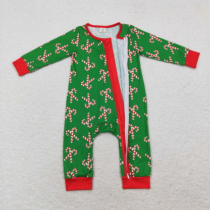 Sibling Baby Boys Girls Christmas Candy Cane Pant Pajamas Sets Zipper Footie Rompers