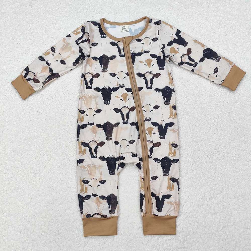 Sibling Boys Western Cow Bamboo Rompers Pajamas Clothes Sets